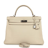 Pre-owned Hermes Kelly Retourne 32 Craie Togo Palladium Hardware