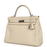 Pre-owned Hermes Kelly Retourne 32 Craie Togo Palladium Hardware