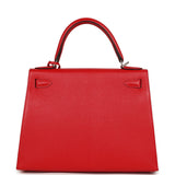 Hermes Special Order (HSS) Kelly Sellier 28 Rouge De Coeur Chevre Mysore Brushed Palladium Hardware