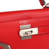 Hermes Special Order (HSS) Kelly Sellier 28 Rouge De Coeur Chevre Mysore Brushed Palladium Hardware