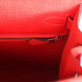 Hermes Special Order (HSS) Kelly Sellier 28 Rouge De Coeur Chevre Mysore Brushed Palladium Hardware