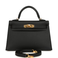 Hermes Kelly Sellier 20 Black Epsom Gold Hardware