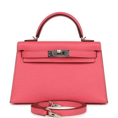 Hermes Kelly Sellier 20 Rose Azalee Epsom Palladium Hardware