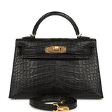 Hermes Kelly Sellier 20 Black Matte Alligator Gold Hardware