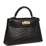Hermes Kelly Sellier 20 Black Matte Alligator Gold Hardware