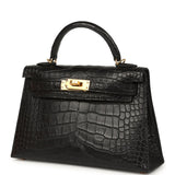 Hermes Kelly Sellier 20 Black Matte Alligator Gold Hardware