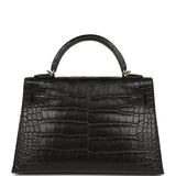 Hermes Kelly Sellier 20 Black Matte Alligator Gold Hardware