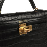 Hermes Kelly Sellier 20 Black Matte Alligator Gold Hardware