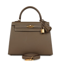 Hermes Kelly Sellier 25 Etoupe Epsom Gold Hardware