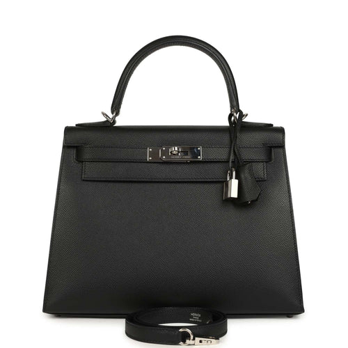 Pre-owned Hermes Kelly Sellier 28 Black Epsom Palladium Hardware