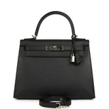 Pre-owned Hermes Kelly Sellier 28 Black Epsom Palladium Hardware