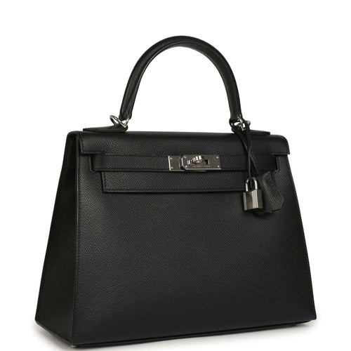 Pre-owned Hermes Kelly Sellier 28 Black Epsom Palladium Hardware