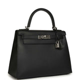 Pre-owned Hermes Kelly Sellier 28 Black Epsom Palladium Hardware