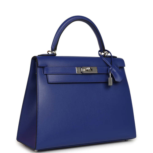 Pre-owned Hermes Kelly Sellier 28 Bleu Electric Tadelakt Palladium Hardware