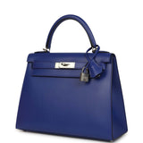 Pre-owned Hermes Kelly Sellier 28 Bleu Electric Tadelakt Palladium Hardware