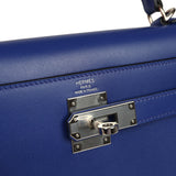 Pre-owned Hermes Kelly Sellier 28 Bleu Electric Tadelakt Palladium Hardware