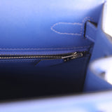 Pre-owned Hermes Kelly Sellier 28 Bleu Electric Tadelakt Palladium Hardware