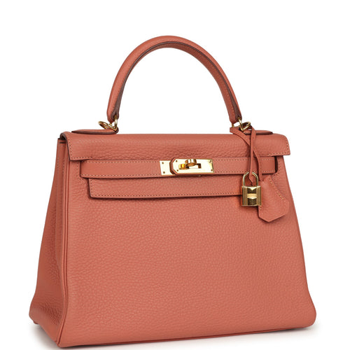 Pre-owned Hermes Kelly Retourne 28 Rosy Togo Gold Hardware