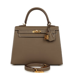 Hermes Kelly Sellier 25 Etoupe Epsom Gold Hardware