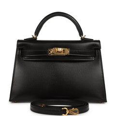 Hermes Kelly Sellier 20 Black Box Gold Hardware