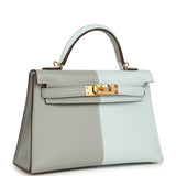 Hermes Special Order (HSS) Kelly Sellier 20 Casaque Bleu Brume and Bleu Glacier Epsom Brushed Gold Hardware