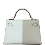 Hermes Special Order (HSS) Kelly Sellier 20 Casaque Bleu Brume and Bleu Glacier Epsom Brushed Gold Hardware