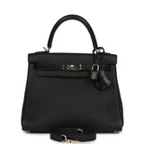 Pre-owned Hermes Kelly Retourne 25 Black Togo and Varanus Lizard Touch Palladium Hardware - Thumbnail View 1