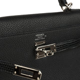 Pre-owned Hermes Kelly Retourne 25 Black Togo and Varanus Lizard Touch Palladium Hardware - Thumbnail View 7