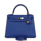 Pre-owned Hermes Kelly Sellier 28 Bleu Royal Verso Epsom Palladium Hardware - Thumbnail View 1