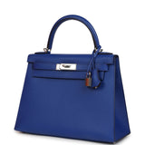 Pre-owned Hermes Kelly Sellier 28 Bleu Royal Verso Epsom Palladium Hardware - Thumbnail View 5