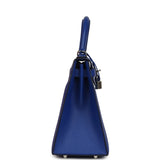 Pre-owned Hermes Kelly Sellier 28 Bleu Royal Verso Epsom Palladium Hardware - Thumbnail View 3