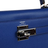 Pre-owned Hermes Kelly Sellier 28 Bleu Royal Verso Epsom Palladium Hardware - Thumbnail View 7