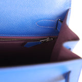 Pre-owned Hermes Kelly Sellier 28 Bleu Royal Verso Epsom Palladium Hardware - Thumbnail View 9