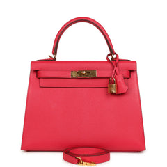 Pre-owned Hermes Kelly Sellier 28 Rose Extreme Epsom Gold Hardware