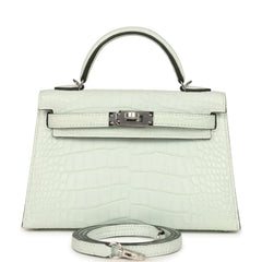 Hermes Kelly Sellier 20 Vert Peppermint Matte Alligator Palladium Hardware