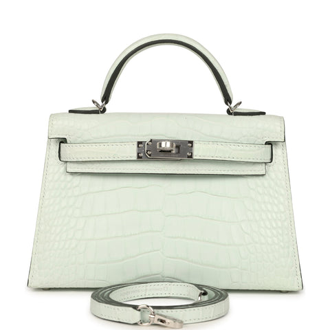 Hermes Kelly Sellier 20 Vert Peppermint Matte Alligator Palladium Hardware