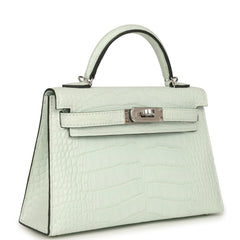 Hermes Kelly Sellier 20 Vert Peppermint Matte Alligator Palladium Hardware