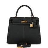 Hermes Padded Kelly Sellier 25 Black Swift Gold Hardware - Thumbnail View 1