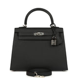 Hermes Kelly Sellier 25 Black Epsom Palladium Hardware - Thumbnail View 1