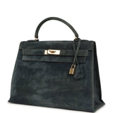 Vintage Hermes Kelly Sellier 32 Bleu Indigo Doblis Gold Hardware - Thumbnail View 5