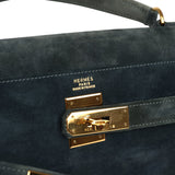 Vintage Hermes Kelly Sellier 32 Bleu Indigo Doblis Gold Hardware - Thumbnail View 7