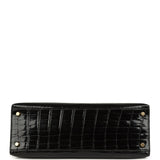 Vintage Hermes Kelly Sellier 32 Black Shiny Porosus Crocodile Gold Hardware - Thumbnail View 6