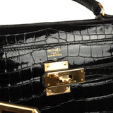 Vintage Hermes Kelly Sellier 32 Black Shiny Porosus Crocodile Gold Hardware - Thumbnail View 7