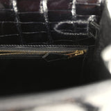 Vintage Hermes Kelly Sellier 32 Black Shiny Porosus Crocodile Gold Hardware - Thumbnail View 9