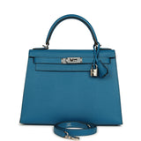 Pre-owned Hermes Kelly Sellier 28 Bleu Izmir Epsom Palladium Hardware - Thumbnail View 1