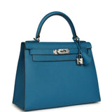 Pre-owned Hermes Kelly Sellier 28 Bleu Izmir Epsom Palladium Hardware - Thumbnail View 2