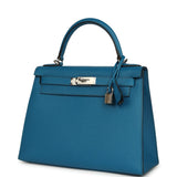 Pre-owned Hermes Kelly Sellier 28 Bleu Izmir Epsom Palladium Hardware - Thumbnail View 5