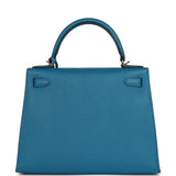 Pre-owned Hermes Kelly Sellier 28 Bleu Izmir Epsom Palladium Hardware - Thumbnail View 4