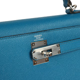 Pre-owned Hermes Kelly Sellier 28 Bleu Izmir Epsom Palladium Hardware - Thumbnail View 7