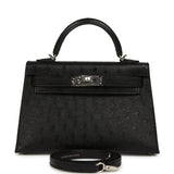 Hermes Kelly Sellier 20 Black Ostrich Palladium Hardware - Thumbnail View 1
